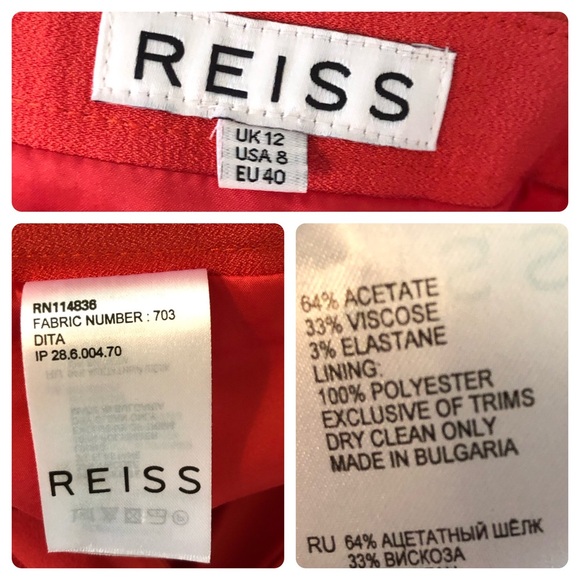 REISS skirt Dita Waterfall Front Mandarin Bold Orange Draped Crepe womens Sz 8 - Picture 6 of 13